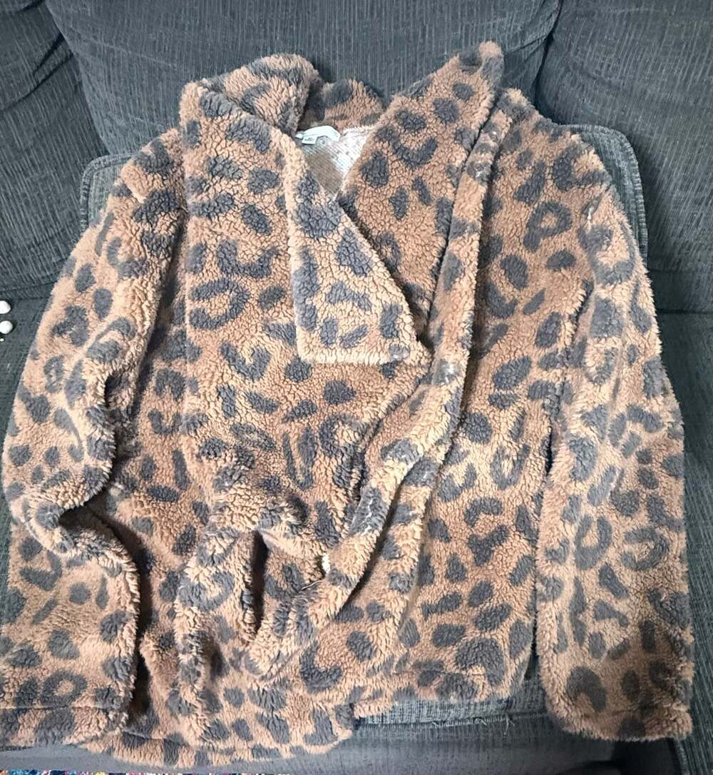 Shannon Ford New York Leopard Print Plush Fleece Open Front Jacket